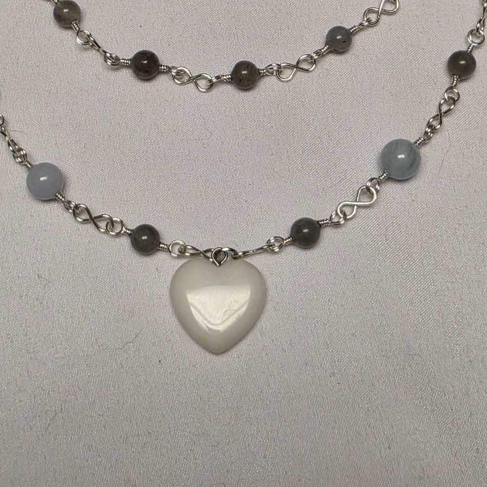 Elegant Snow Quartz Heart Necklace with Moonstone & Morganite - Picture 4 of 6